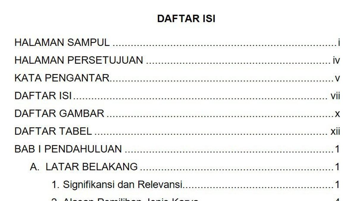 Daftar isi word