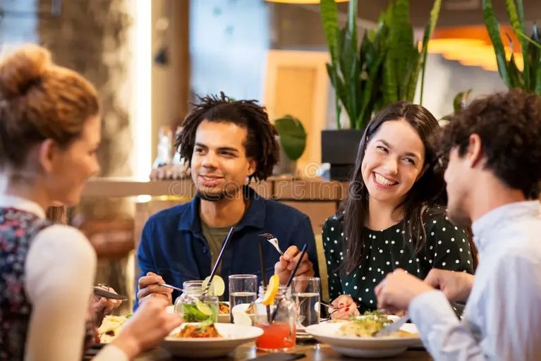 Imgi 230 happy friends eating restaurant leisure people concept