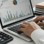 Imgi 330 pngtree accountant working on financial reports using laptop and calculator with stack image