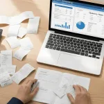 Imgi 343 pngtree accountant s desk with laptop calculators receipts and coffee illustrating financial image