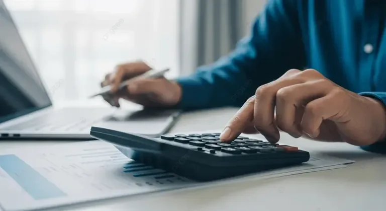 Imgi 368 pngtree person using calculator for financial accounting and analysis image