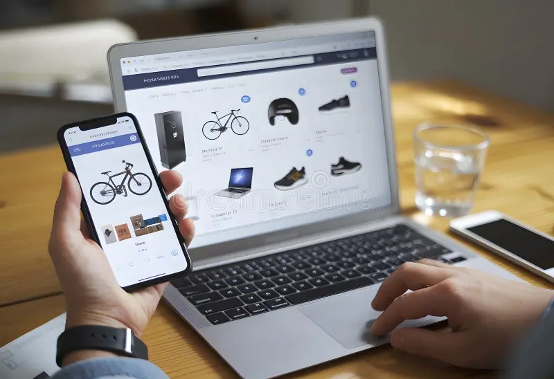 Imgi 624 online shopping ecommerce laptop phone bicycle shoes modern technology digital lifestyle retail purchase internet store person