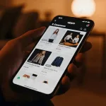 Imgi 627 pngtree person holding a smartphone displaying an e commerce app with clothing image