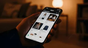 Imgi 627 pngtree person holding a smartphone displaying an e commerce app with clothing image